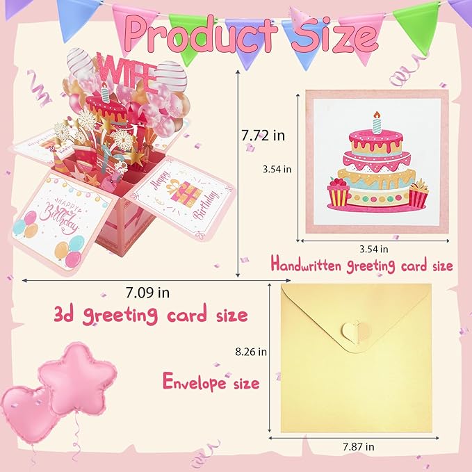 Asmallgf Cool Wife Birthday Gifts, Romantic Birthday 3D Card from Husband, Sweet Gifts for Wife