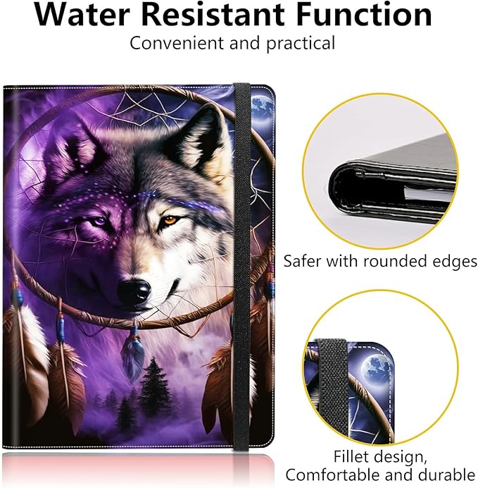 Dream Chasing Wolf Padfolio Folder with Clipboard,Portfolios Organizer Clipboards with Storage Clipboard Writing Pad PU Leather Conference Document Organizer with Business Card Holder