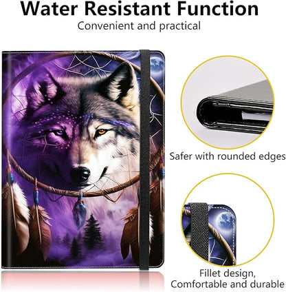 Dream Chasing Wolf Padfolio Folder with Clipboard,Portfolios Organizer Clipboards with Storage Clipboard Writing Pad PU Leather Conference Document Organizer with Business Card Holder