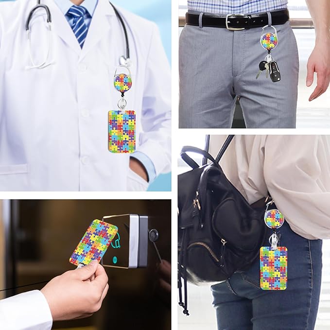 Puzzle Badge Holder with Retractable Reel and Breakaway Lanyard，Badge Clips Retractable Heavy Duty Badge Reel，Funny Keychain，ID Holder with Breakaway Lanyard for School Nurse Office Teen