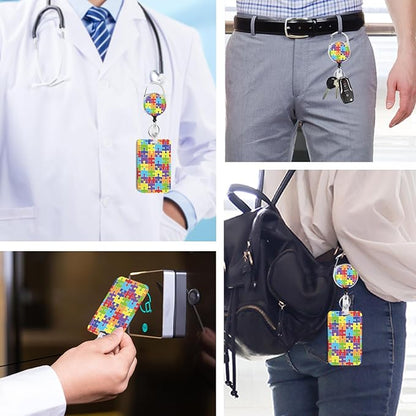 Puzzle Badge Holder with Retractable Reel and Breakaway Lanyard，Badge Clips Retractable Heavy Duty Badge Reel，Funny Keychain，ID Holder with Breakaway Lanyard for School Nurse Office Teen