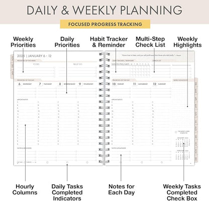 Essential PRO 2025 Daily, Weekly & Monthly Planner, 7"x9": 14 Months (Nov 2024 - Dec 2025) Monthly Tabs,Daily Tracking,Notes Pages,Storage Pocket,Bookmark w Sticky Notes (Watercolor Butterflies)