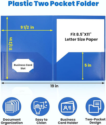 SUNEE 2 Pocket Folder (24 Pack, Assorted Colors) Heavy Duty Plastic Folders with Pockets Fit Letter-Size Papers, Two-Pocket Poly Folders Bulk for School, College, Office
