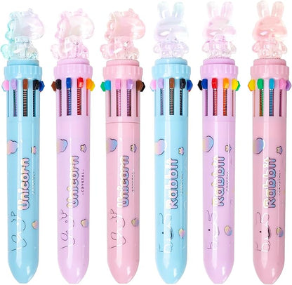 Multicolor Ballpoint Pen 0.7 mm, 10-in-1 Colored Pens Fine Point Retractable Cute Cartoon Animal Ballpoint Pens for Office School Students Kids Christmas Gift, 6 Pack