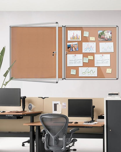 2 Pack 38"x38" Enclosed Bulletin Board, Lockable Weather-Resistant Aluminum Cork Noticeboard for School & Office, Silver Frame w/Cork