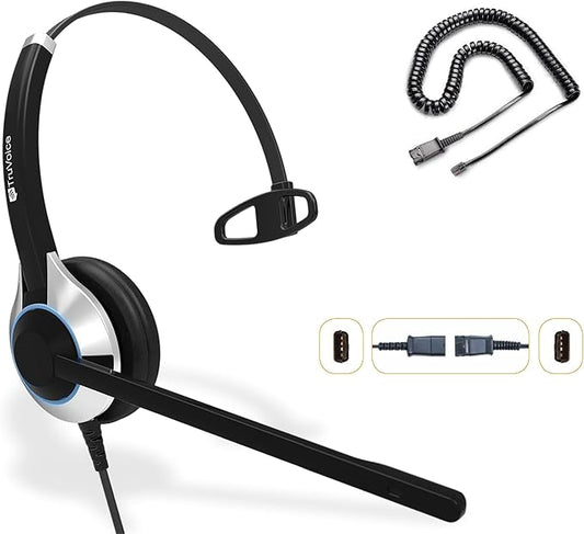 TruVoice HD-500 Office and Call Center Wired QD Headset with Noise Canceling Microphone and HD Speakers - Compatible with Mitel, Nortel, Avaya, Poly, Polycom, Shoretel, Digium, ESI, Fanvil Desk Phones