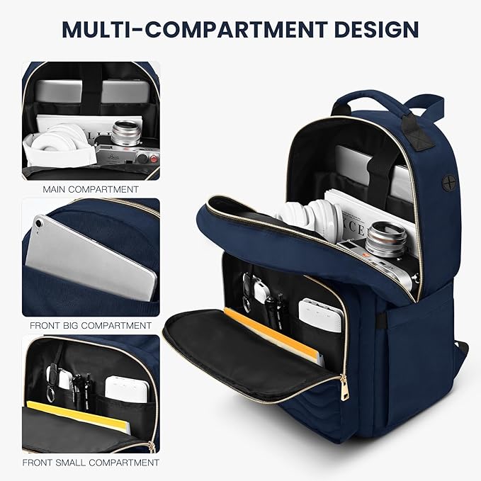 Travel Laptop Backpack for women, Work Backpack Woman with USB Charging Port, Water Resistant College Backpack, Stylish Quilted Girls Backpack Casual Daypack for 15.6 Inch Laptop, Navy