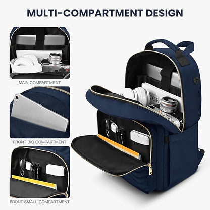 Travel Laptop Backpack for women, Work Backpack Woman with USB Charging Port, Water Resistant College Backpack, Stylish Quilted Girls Backpack Casual Daypack for 15.6 Inch Laptop, Navy
