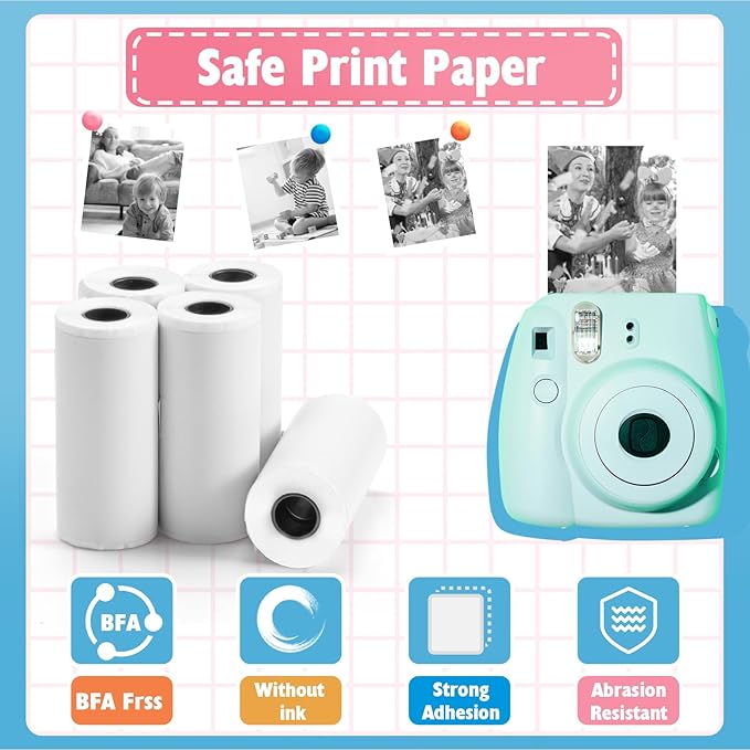 Thermal Paper,𝟏𝟐 𝐑𝐨𝐥𝐥𝐬 Kids Instant Camera Refill Print Paper, Atnadov HD Thermal Paper for Most Kids Instant Camera (White-12 Rolls)