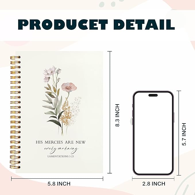 BearCake small Christian Notebook,Christian Notebook for Women,Christian floral Notebooks,morning journal,His Mercies are New Every Morning,Bible journaling Notebook 5.5x8.3