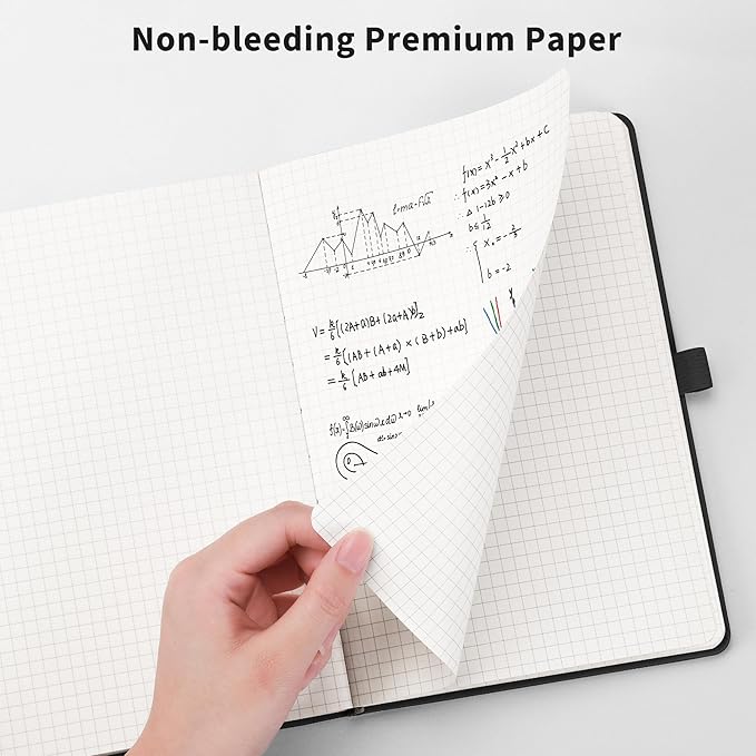 RETTACY Graph Paper Notebook, A5 Grid Notebook Journal with 192 Pages, 5.7'' × 8.3'', Medium Size, Leather Hardcover, 100 GSM Thick Paper, for Students, Homework, Math, Engineering (Red)