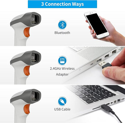 NetumScan Bluetooth 2D Barcode Scanner, 3 in 1 Automatic Wireless QR Barcode Reader USB Image Code Scanner for Store, Warehouse POS, Computer, Tablet, iPad, iPhone, Android