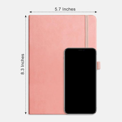 RETTACY Journaling Notebooks, A5 Lined Notebook Journal with 320 Numbered Pages, 5.7'' × 8.3'', Medium Size, Journal Notebook for Writing, Work, Leather Hardcover, 100 GSM Thick Paper (Pink)
