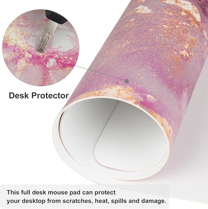 QIYI Large Mouse Pad, Cute Pink Desk Mat for Desktop, Women Girls PU Leather Waterproof Gaming, Rose Gold Marble Computer PC Laptop Protector Writing Pads for School Office Home 31.5" x 15.7"