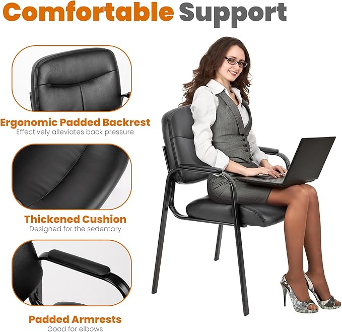 Sweetcrispy Waiting Reception Guest Set of 2, Conference Room Lobby Padded Arms, Desk Wheels Leather Office Chair