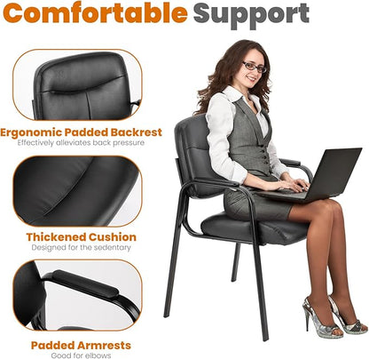 Sweetcrispy Waiting Reception Guest Set of 2, Conference Room Lobby Padded Arms, Desk Wheels Leather Office Chair
