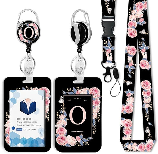 A-Z Badge Holder with Retractable Reel and Breakaway Lanyard Badge Clips Retractable Heavy Duty Badge Reel，Keychain，ID Holder with Breakaway Lanyard for School Nurse Office Teen O
