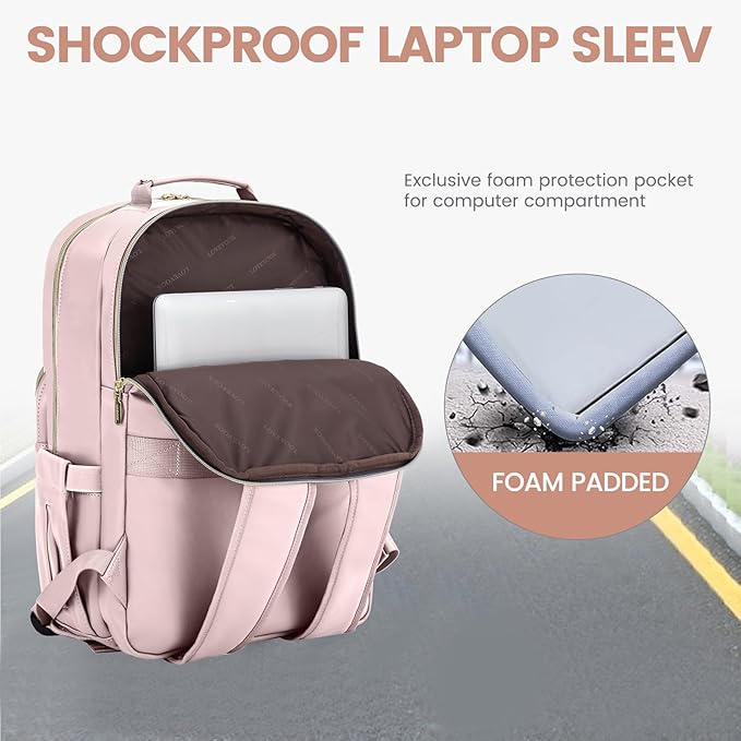 LOVEVOOK Leather Backpack for Women,15.6 inch Leather Laptop Backpack Women Computer Backpack Laptop Bag,Stylish Quilted Travel Backpack Purse Work Bag College Teacher Backpack with USB Port,Rose Pink