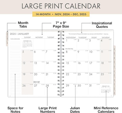 Essential PRO 2025 Daily, Weekly & Monthly Planner, 7"x9": 14 Months (Nov 2024 - Dec 2025) Monthly Tabs,Daily Tracking,Notes Pages,Storage Pocket,Bookmark w Sticky Notes (Watercolor Butterflies)