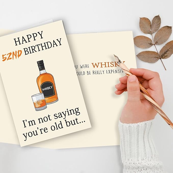 Funny 52nd Birthday Card, Unique 52nd Birthday Decorations for Men Women, Funny 52nd Birthday Gifts for Him Her, Whiskey 52 Year Old Bday Card Gifts for Husband Wife