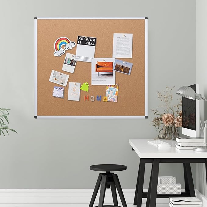VIZ-PRO Cork Notice Board, 48 X 48 Inches, Silver Aluminium Frame