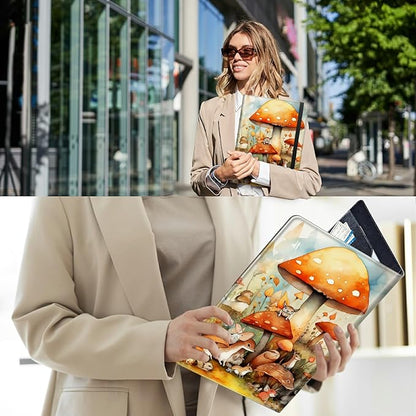 PU Leather Padfolio Folder Clipboard Portfolios Organizer Conference Document Organizer with Business Card Holder Storage Clipboard Writing Pad,Watercolor Mushroom