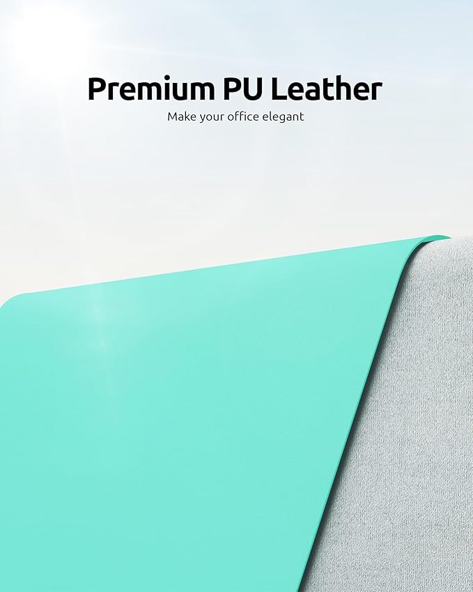 YSAGi Leather Desk Protector, Office Mat, Large Mouse Pad, Non-Slip PU Leather Blotter, Laptop Desk, Waterproof Writing Pad for Office and Home (Calamine Blue, 35.4" x 17")