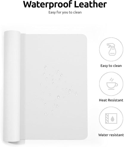 YSAGi Leather Desk Protector, Office Mat, Large Mouse Mat, Non-Slip PU Leather Blotter, Laptop Desk, Waterproof Writing Pad for Office and Home (White, 23.6" x 13.8")