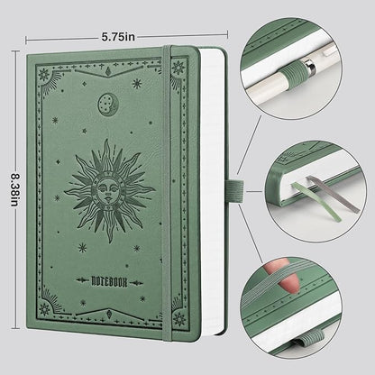 EMSHOI Graph Paper Notebook - 320 Pages, A5 Hardcover Leather, 100gsm Thick Paper, Square Grid Notebook for Women Men Work School Math Writing, Graphing, Engineering, 5.75 x 8.38, Green