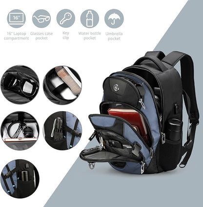 Swissdigital Design Large Business Laptop Backpack with Smart USB Charging Port Travel Backpack Fits 15.6 inches laptops (VECTOR SD803-16 Haze Blue/Black) One Nation One World