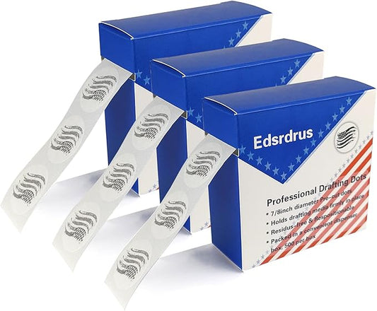 3 Pack Drafting Dots 7/8” Diameter, Low Tack, Easy Removal, Pre-Cut Drafting Tape Dots for Tracing, Drawing, Positioning, Roll of 500 Dots Per Box (White)