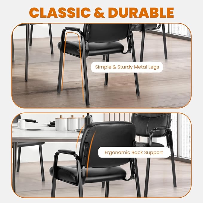 Sweetcrispy Waiting Reception Guest Set of 2, Conference Room Lobby Padded Arms, Desk Wheels Leather Office Chair