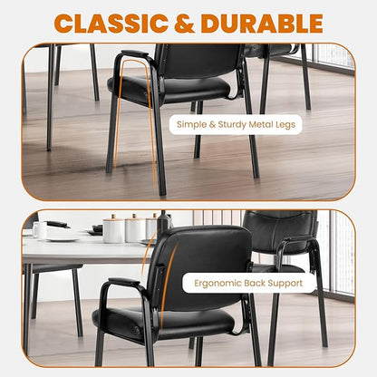 Sweetcrispy Waiting Reception Guest Set of 2, Conference Room Lobby Padded Arms, Desk Wheels Leather Office Chair