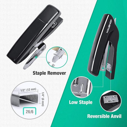 HAUSHOF Desktop Stapler and 3-Hole Punch Set with 5000-Piece Staples and Staple Remover, Office Supplies Compatible with 26/6 and 24/6 Staples