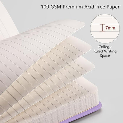 RETTACY Journaling Notebooks, A5 Lined Journal Notebook with 192 Numbered Pages, 5.7'' × 8.3'' Medium Size, for Writing, Work, Office, Leather Hardcover, 100 GSM Thick Paper (Purple)