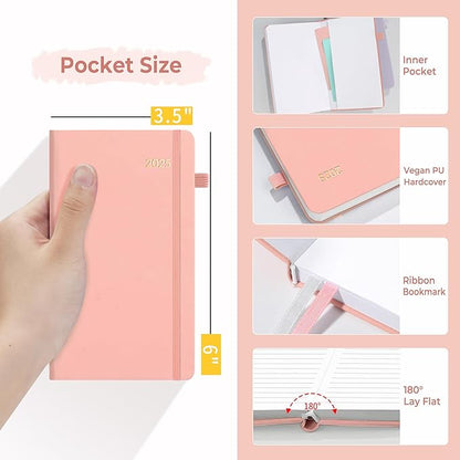 SUNEE 2025 Pocket Weekly Planner for Purse 3.5" x 6" - 12 Month (January 2025 - December 2025), Pocket Size Planner, Hardcover, Notes, Pocket, 100 GSM Paper, Peach Pink