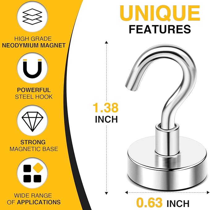DIYMAG Magnetic Hooks, 30Lbs Strong Magnet Hooks for Kitchen, Home, Cruise, Workplace, Office and Garage, Pack of 10