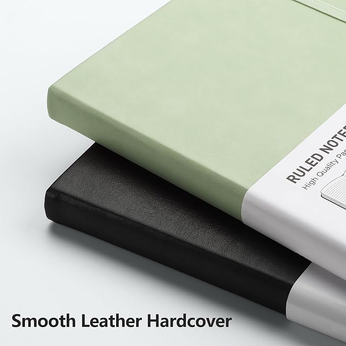 RETTACY Journaling Notebooks, A5 Lined Journal Notebook with 192 Numbered Pages, 5.7'' × 8.3'' Medium Size, for Writing, Work, Office, Leather Hardcover, 100 GSM Thick Paper (Light Green)