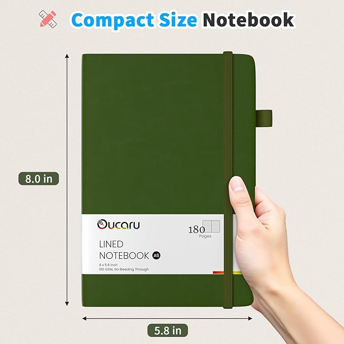 Lined Journal Notebook, 4 Pack, 180 Pages, A5 Journals for Writing, 100 GSM Thick Paper, Small Notebooks Daily Journal for Women Men Work, Business, School, Travel Supplies