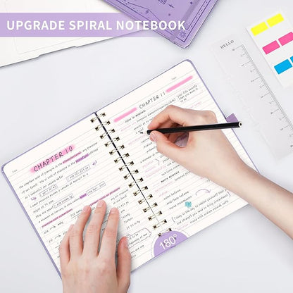 EMSHOI Lined Spiral Journal Notebook for Women & Men, 140 Numbered Pages, College Ruled Hardcover Notebook for Work & Note Taking, Journals for Writing, A5(6"x8") - Lightpurple
