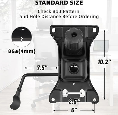 500Lbs Office Chair Replacement Parts, w/ 6'' x 10.2" Mounting Holes Chair Base Heavy Duty Plate Swivel Tilt Control Seat Mechanism for Executive and Gaming Chair