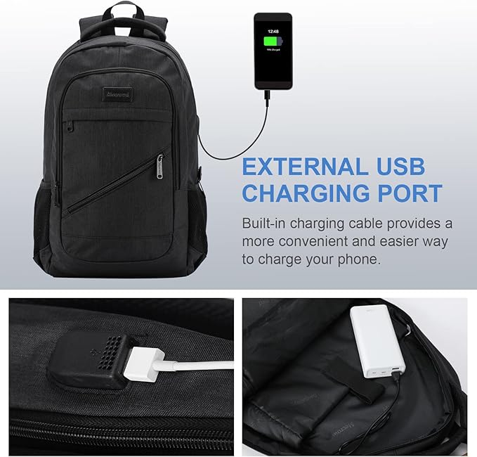 Laptop Backpack for Men, Anti Theft Backpack with USB Charging Port, 15.6 Inch Large Backpack for Travel Business (Black)