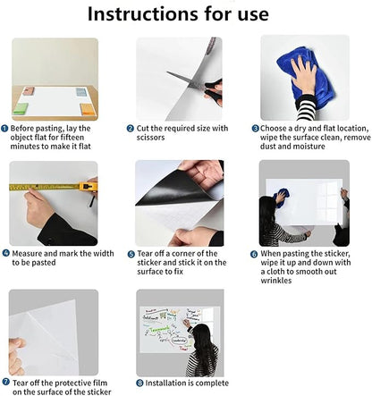 Dry Erase Adhesive Whiteboard Paper, 12" x 18" Stick on Magnetic Contact White Board Sticker on Wall for School, Office, Kitchen Fridge, Kids Drawing