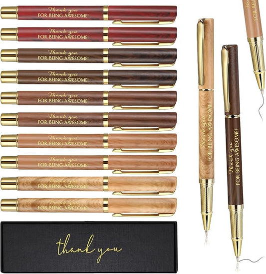 PerKoop 10 Set Thank You Gifts Inspirational Ballpoint Pens with Gift Boxes Bulk Appreciation Party Favors for Employee Coworker Staff Team Friends Office Supplies (Brown,Awesome)