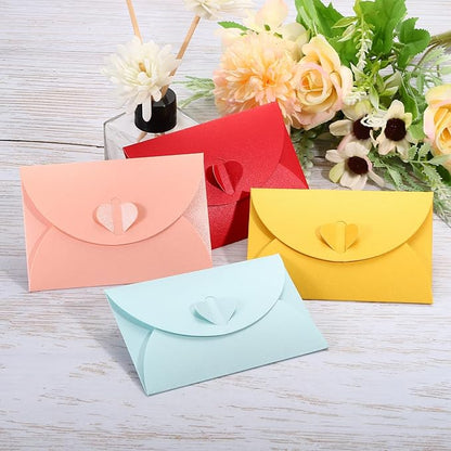 PATIKIL Gift Card Envelopes, 12 Pack Heart Shaped Clasp Small Gift Cards Holder Mini Envelope for Birthdays Weddings, Brown