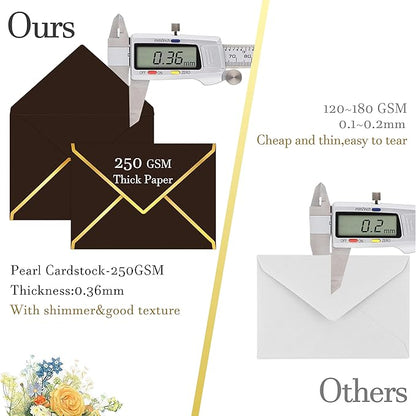 60 Pack Gold Envelopes 5x7 Bulk Tan Brown, 250G Pearled Cardstock A7 Envelopes for Invitations Business Mailing Envelope with Gold Foil Border, A6 4x6 Envelopes for Wedding Baby Shower Cards