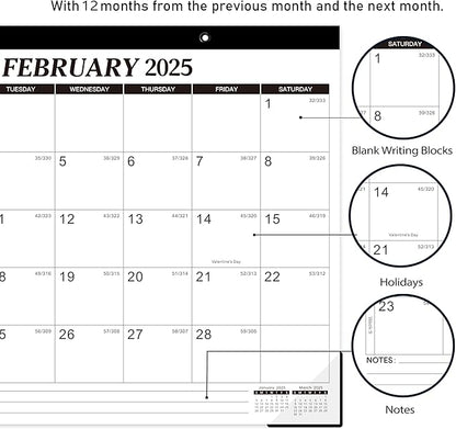 2025 Desk Calendar - 12 Monthly Desk Calendar 2025, JAN.2025 - DEC.2025, 14.6" x 11.5", Desk/Wall Calendar 2-in-1, Thick Paper with Corner Protectors, Hanging Holes, Large Daily Blocks
