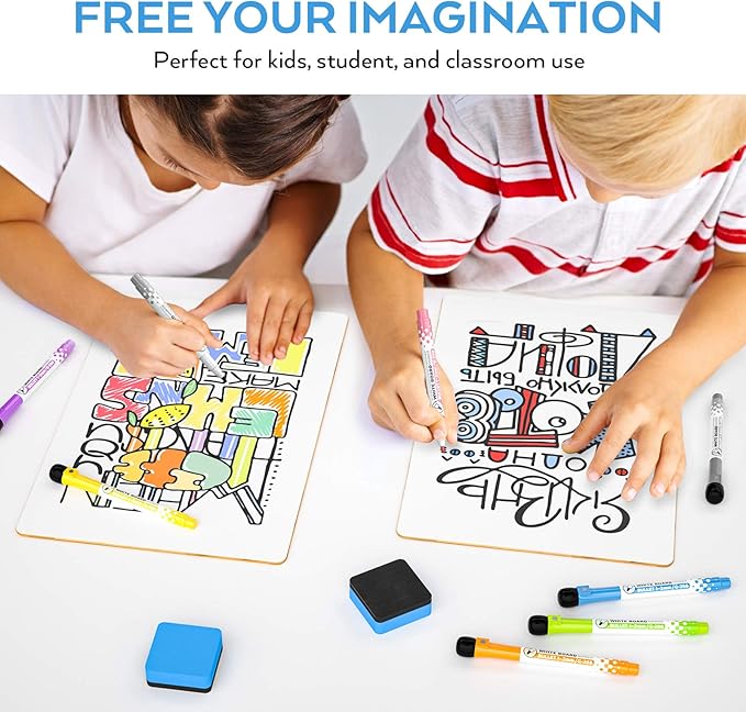 Nicpro Dry Erase Lap Board 9 x 12 inches 2 Pack Kid Double Sided Blank Small Lapboard with 8 Pens, 2 Eraser, Learning Mini Whiteboard Portable Drawing Board for Student and Classroom Use