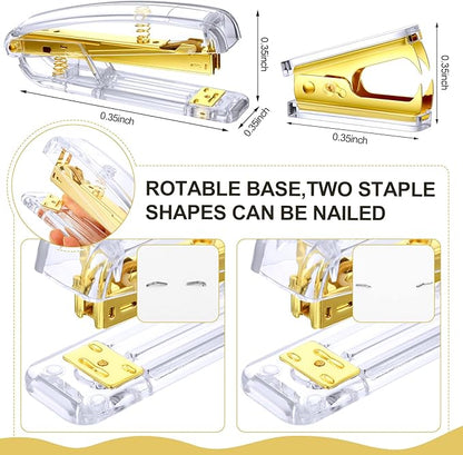 Desk Accessories Office Supplies Set, Christian Charity Donation Supplies Acrylic Stapler Set Staple Remover Tape Dispenser Desk Organizer Pen Holder Binder Paper Clips Ballpoint Scissor(Gold)