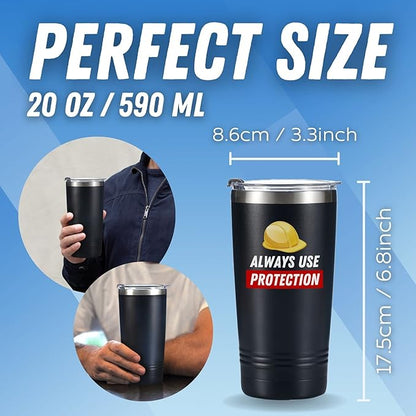 Onebttl Construction Worker Gifts Tumbler Coffee Mug, Stainless Steel Insulated, with Lids, 590ml/20oz - Always Use Protection